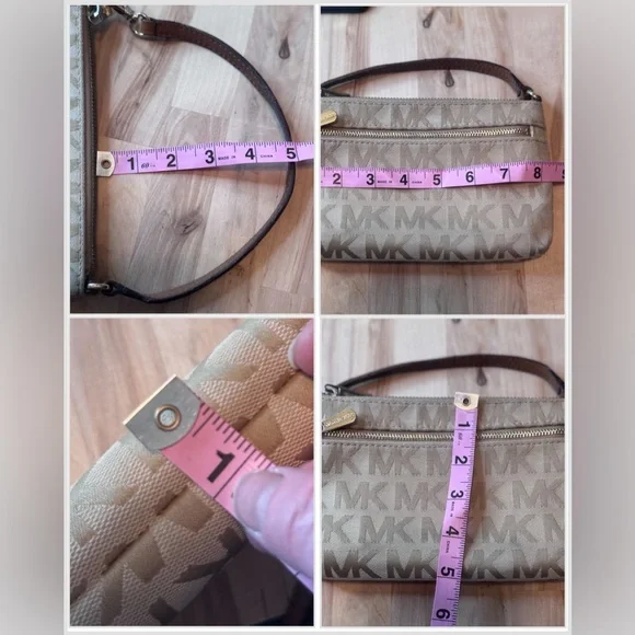 Michael Kors MK Logo Wristlet Shoulder Bag | Beige Tan Canvas - Picture 4 of 11